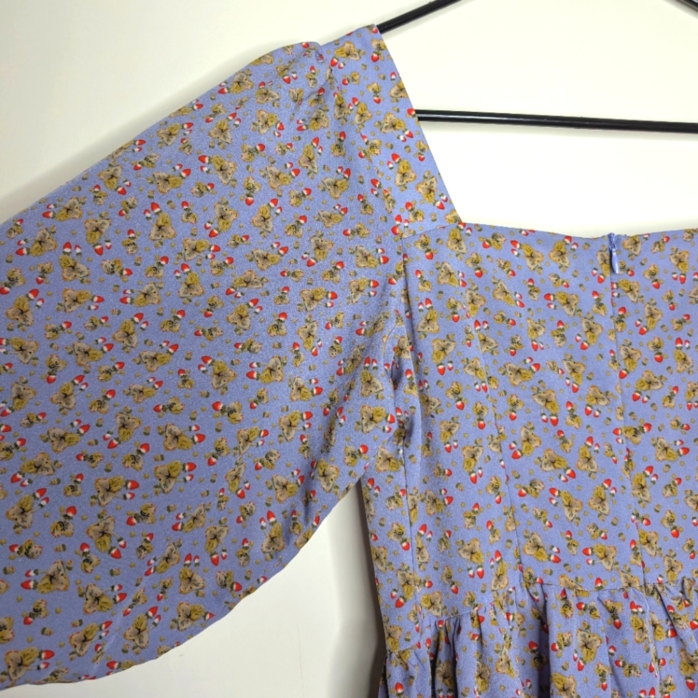 Glamorous ASOS Brand Square Neck Tiered Smock Lilac Strawberry Mini Dress Size 2 - Picture 16 of 16